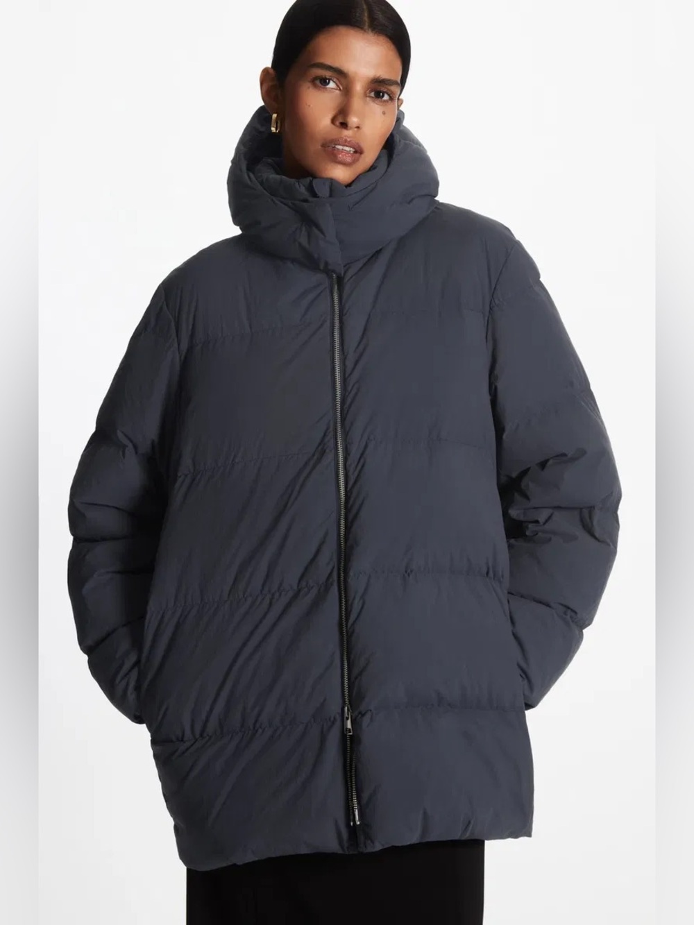 COS Short Hooded Puffer Coat - M - Navy